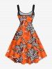 Plus Size Leopard Hibiscus Flower Leaf Print Hawaii A Line Tank Dress -  