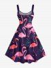 Robe débardeur trapèze hawaïenne grande taille à imprimé flamant rose et feuilles tropicales - Bleu Marine 5X