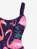 Robe débardeur trapèze hawaïenne grande taille à imprimé flamant rose et feuilles tropicales - Bleu Marine 5X