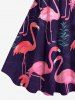 Robe débardeur trapèze hawaïenne grande taille à imprimé flamant rose et feuilles tropicales - Bleu Marine 5X