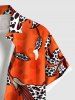 Plus Size Leopard Hibiscus Flower Leaf Print Hawaii Button Pocket Shirt For Men -  