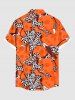 Chemise hawaïenne grande taille à imprimé léopard, hibiscus, fleurs et feuilles, avec poches boutonnées pour homme - Orange 4XL