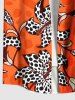 Chemise hawaïenne grande taille à imprimé léopard, hibiscus, fleurs et feuilles, avec poches boutonnées pour homme - Orange 3XL