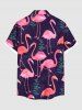 Plus Size Tropical Leaf Flamingo Print Hawaii Button Pocket Shirt For Men -  