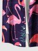 Plus Size Tropical Leaf Flamingo Print Hawaii Button Pocket Shirt For Men -  