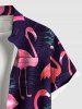 Plus Size Tropical Leaf Flamingo Print Hawaii Button Pocket Shirt For Men -  