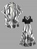 Plus Size Rose Flower Zebra Striped Print Hawaii Cold Shoulder Crisscross A Line Maxi Dress -  