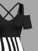 Plus Size Rose Flower Zebra Striped Print Hawaii Cold Shoulder Crisscross A Line Maxi Dress -  