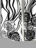 Plus Size Rose Flower Zebra Striped Print Hawaii Button Pocket Shirt For Men -  
