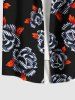 Plus Size Rose Flower Leaf Print Hawaii Button Pocket Shirt For Men -  