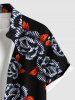 Plus Size Rose Flower Leaf Print Hawaii Button Pocket Shirt For Men -  