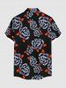 Plus Size Rose Flower Leaf Print Hawaii Button Pocket Shirt For Men -  