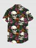 Plus Size Skull Flower Print Hawaii Button Pocket Shirt For Men -  
