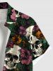 Plus Size Skull Flower Print Hawaii Button Pocket Shirt For Men -  