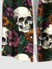 Plus Size Skull Flower Print Hawaii Button Pocket Shirt For Men -  