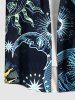 Plus Size Sun Moon Star Print Hawaii Button Pocket Shirt For Men -  