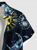 Plus Size Sun Moon Star Print Hawaii Button Pocket Shirt For Men -  
