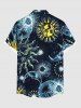 Plus Size Sun Moon Star Print Hawaii Button Pocket Shirt For Men -  