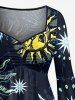 Robe asymétrique grande taille à imprimé soleil, lune et étoiles, style hawaïen, froncée, taille haute et basse - Bleu Marine 1X