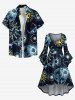 Robe asymétrique grande taille à imprimé soleil, lune et étoiles, style hawaïen, froncée, taille haute et basse - Bleu Marine 1X