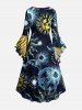 Plus Size Sun Moon Star Print Hawaii Ruched High Low Asymmetric Dress -  