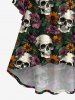 Robe asymétrique grande taille à imprimé tête de mort et fleurs hawaïennes, froncée, taille haute et basse - Vert profond 4X
