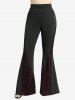 Pantalon évasé patchwork à poches en maille et têtes de mort grandes tailles - Noir 3X | US 22-24