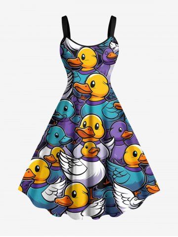 Plus Size Colorful Ducks Print Hawaii Tank Dress - MULTI-A - 4X