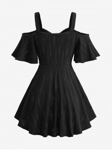 Plaid Print Lace Up Hollow Out Jacquard Top and Skull Fishnet Overlay Ruffles Skirted Flare Pants Plus Size Outfit