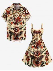 Rose Flower Rabbit Eagle Snake Print Plus Size Matching Hawaii Beach Outfit For Couples -  