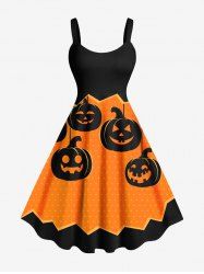 Plus Size Halloween Pumpkin Dots Print Tank Dress -  