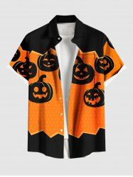 Plus Size Halloween Pumpkin Tassel Dots Print Buttons Pocket Shirt For Men -  