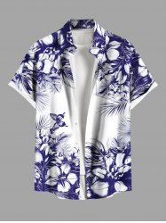 Plus Size Flowers Leaf Butterfly Print Buttons Pocket Hawaii Shirt For Men -  