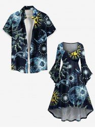Sun Moon Star Print Plus Size Matching Hawaii Beach Outfit For Couples -  