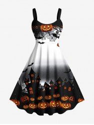 Plus Size Pumpkin Castle Bat Spider Web Ombre Print Halloween A Line Tank Dress -  