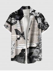 Chemise boutonnée à imprimé journal et papillons grande taille pour homme - Noir S