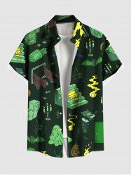 Plus Size Spider Pumpkin Ghost Bat Candle Print Halloween Button Pocket Shirt For Men -  