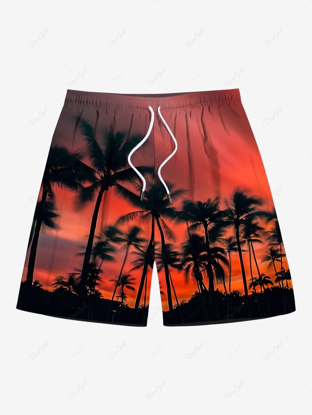 Shops Plus Size Coconut Tree Ombre Dusk Sunset Print Hawaii Drawstring Beach Shorts For Men  