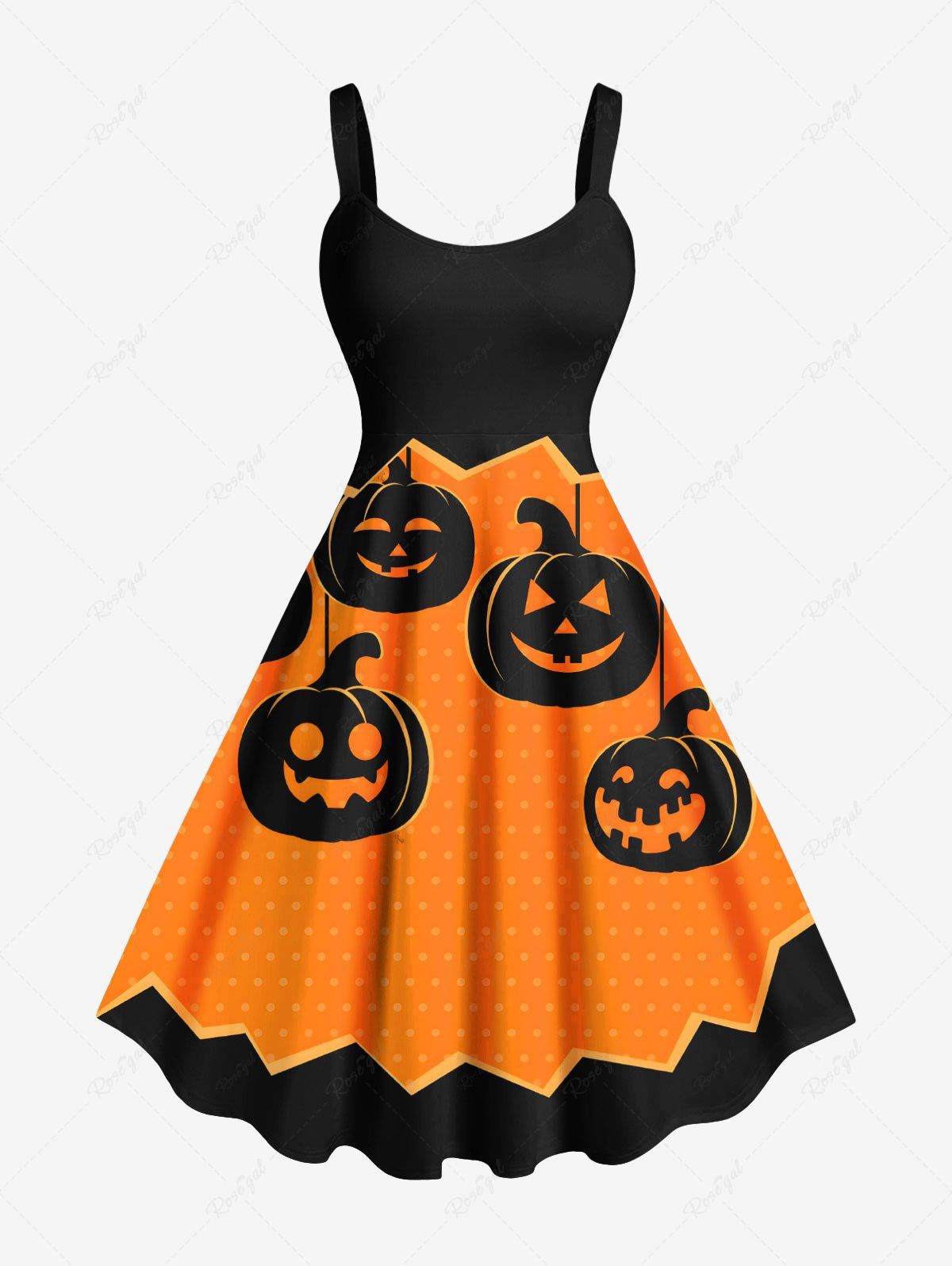 Chic Plus Size Halloween Pumpkin Dots Print Tank Dress  