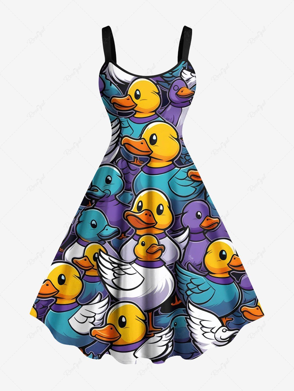 Hot Plus Size Colorful Ducks Print Hawaii Tank Dress  