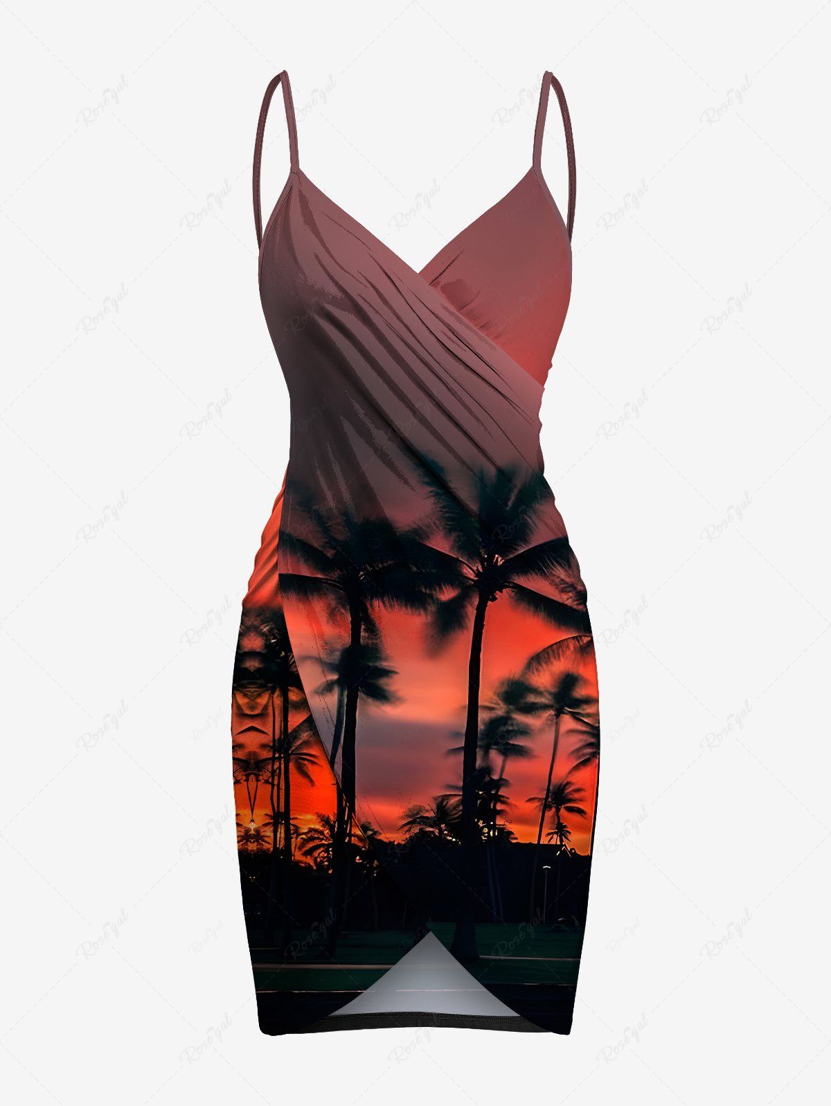 New Plus Size Coconut Tree Ombre Dusk Sunset Print Hawaii Convertible Beach Cover Up  