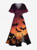 Halloween Pumpkin Bat Ombre Galaxy Print Plus Size Matching Outfit For Couples -  