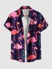Tenue de plage hawaïenne assortie grande taille à imprimé flamant rose et feuilles tropicales pour couples - Bleu Marine 