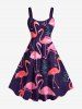 Tenue de plage hawaïenne assortie grande taille à imprimé flamant rose et feuilles tropicales pour couples - Bleu Marine 