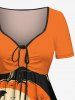 Tenue assortie grande taille pour couple, motif citrouille, lune, chauve-souris, arbre, Halloween - Orange 