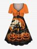 Tenue assortie grande taille pour couple, motif citrouille, lune, chauve-souris, arbre, Halloween - Orange 