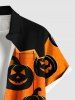 Plus Size Halloween Pumpkin Tassel Dots Print Buttons Pocket Shirt For Men -  