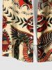 Plus Size Rose Flower Rabbit Eagle Snake Print Buttons Pocket Shirt For Men -  