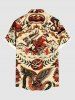 Plus Size Rose Flower Rabbit Eagle Snake Print Buttons Pocket Shirt For Men -  