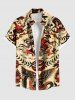 Plus Size Rose Flower Rabbit Eagle Snake Print Buttons Pocket Shirt For Men -  